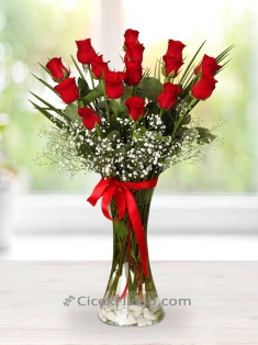 Sevgiliye Vazoda 15 Kırmızı Gül